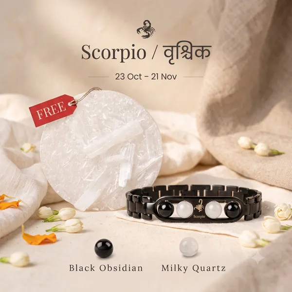 Scorpio_Zodiac_Black_Metal_Bracelet_with_Free_Selenite_Charging_Plate_Black_Obsidian_&_Milky_Quartz_