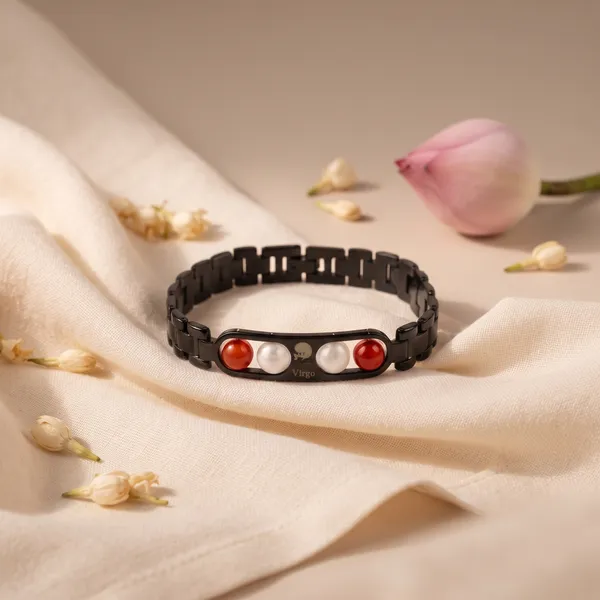 Virgo_Zodiac_Metal_Bracelet_–_Carnelian_&_Milky_Quartz_|_GemsForever