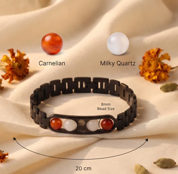 Virgo_Zodiac_Metal_Bracelet_–_Carnelian_&_Milky_Quartz_|_GemsForever