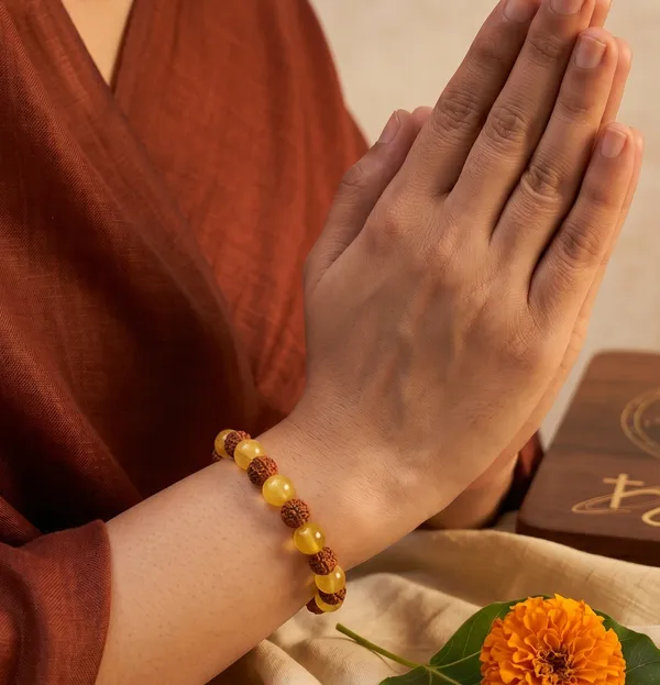 Elegant_Yellow_Aventurine_With_5_Mukhi_Rudraksha_Bracelet_|_Balance_&_Protection