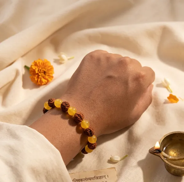 Elegant_Yellow_Aventurine_With_5_Mukhi_Rudraksha_Bracelet_|_Balance_&_Protection