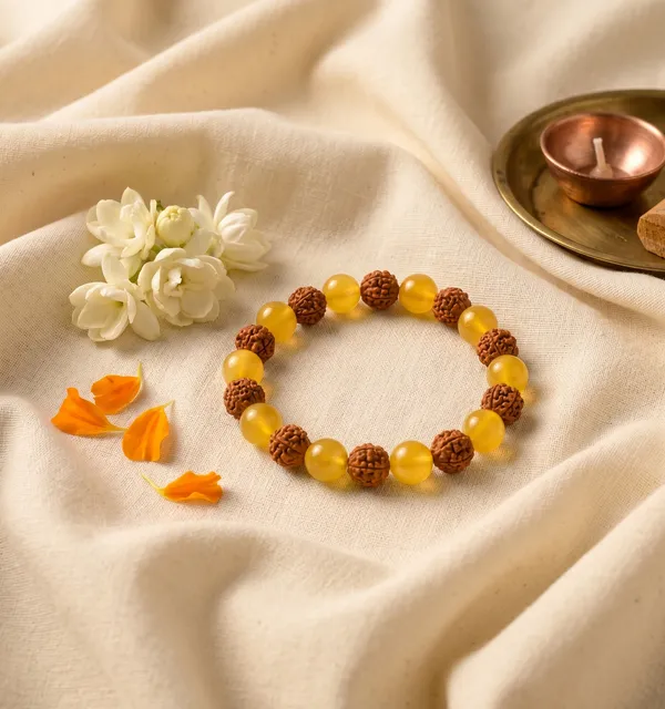 Elegant_Yellow_Aventurine_With_5_Mukhi_Rudraksha_Bracelet_|_Balance_&_Protection