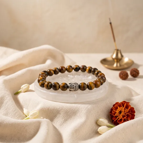 Minimalist_Tiger_Eye_Bracelet_With_Free_Raw_Selenite_Plate_|_Balance_&_Protection