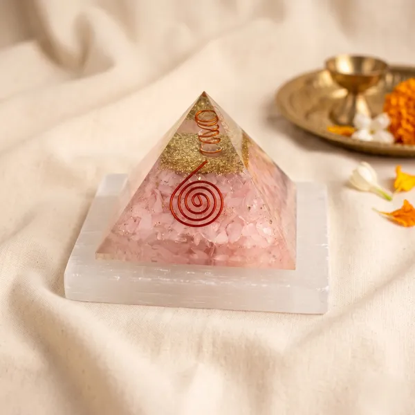 Powerful_Rose_Quartz_Pyramid_With_Free_Raw_Square_Selenite_Plate_|_Healing_&_Clarity