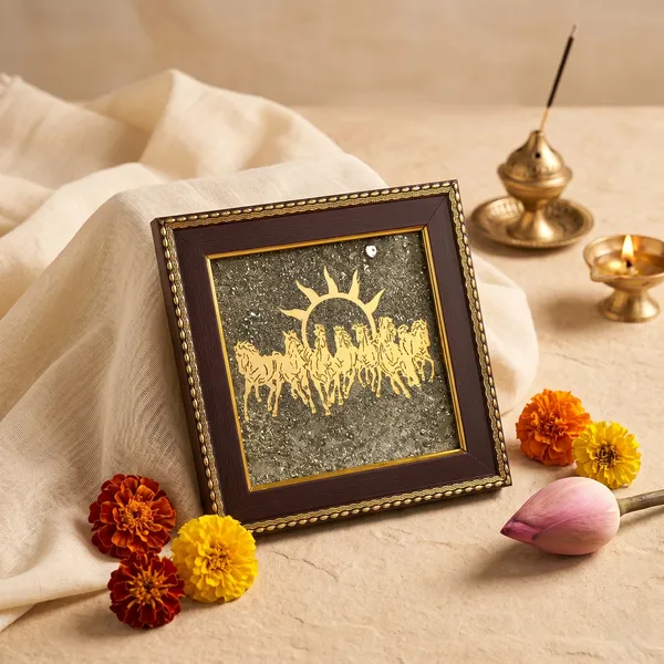 Divine_7_Horses_Raw_Pyrite_Frame_With_Vyapar_Vriddhi_Frame_Combo_|_Wealth_&_Success_(Pack_Of_2_)