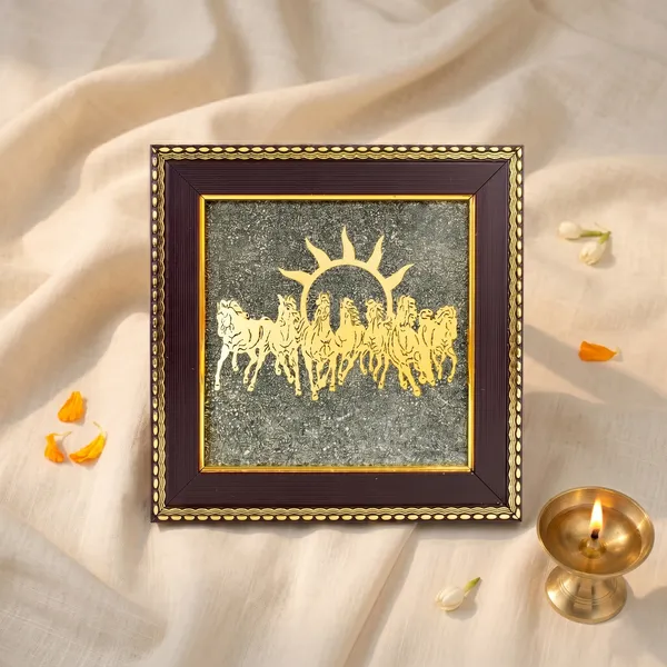 Divine_7_Horses_Raw_Pyrite_Frame_With_Vyapar_Vriddhi_Frame_Combo_|_Wealth_&_Success_(Pack_Of_2_)