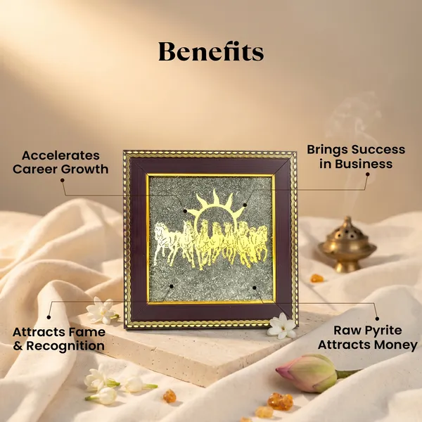 Divine_7_Horses_Raw_Pyrite_Frame_With_Vyapar_Vriddhi_Frame_Combo_|_Wealth_&_Success_(Pack_Of_2_)