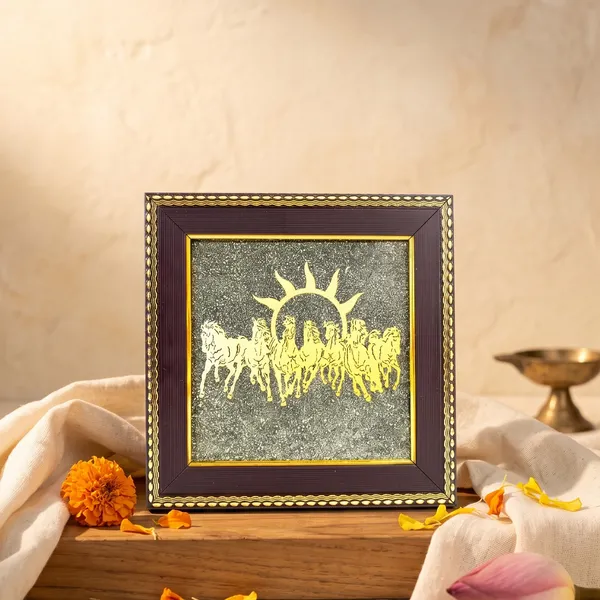 Divine_7_Horses_Raw_Pyrite_Frame_With_Vyapar_Vriddhi_Frame_Combo_|_Wealth_&_Success_(Pack_Of_2_)