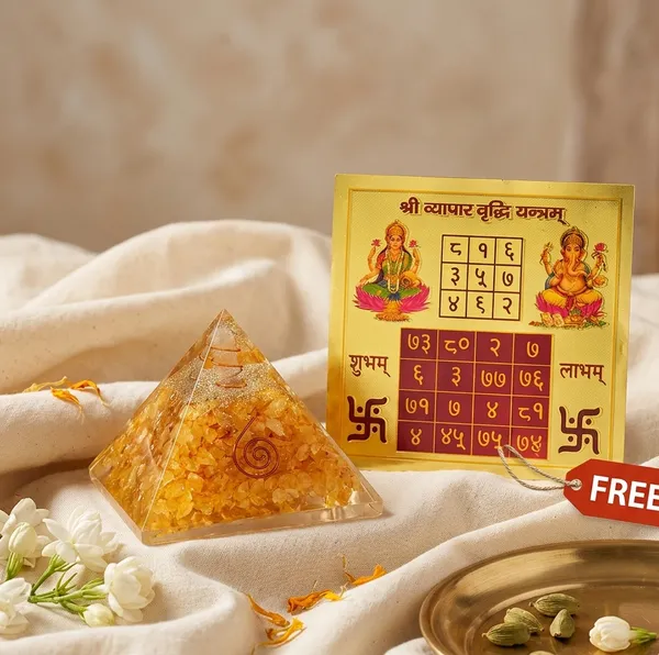 Exquisite_Citrine_Pyramid_With_Free_Vyapppar_Vridhi_Yantra_6_6_Inch_Maha_Lakshmi_Siddhi_|_Balance_&_Protection