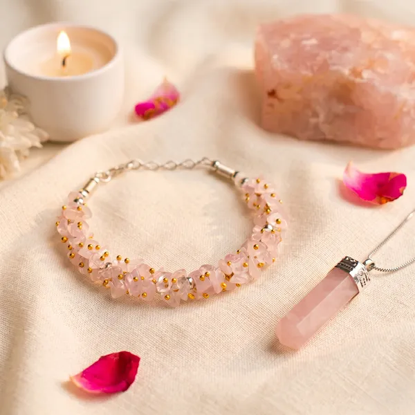 Minimalist_Rose_Quartz_Chips_Bracelet_With_Free_Rose_Quartz_Pencil_Pendant_|_Healing_&_Clarity_(Pack_Of_2_)