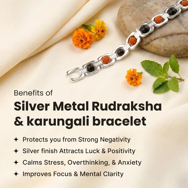 Handcrafted_Metal_Rudraksha_And_Karungali_Bracelet_Silver_|_Balance_&_Protection