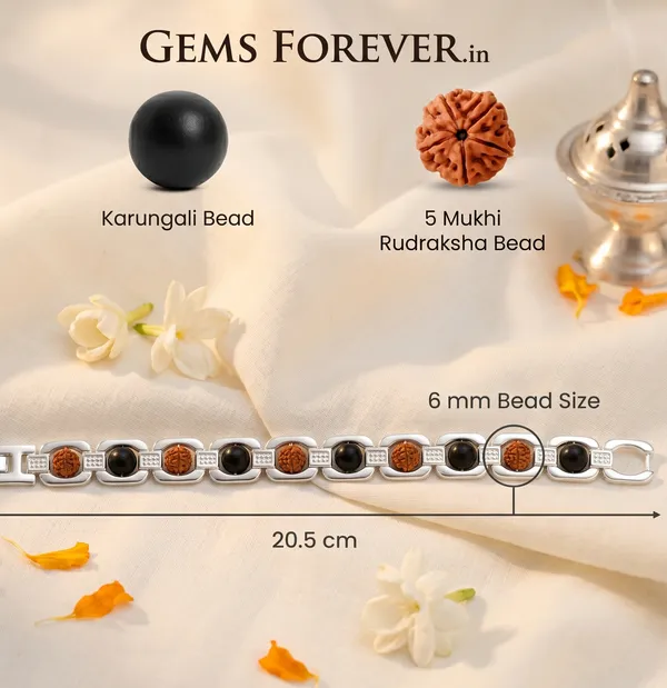 Handcrafted_Metal_Rudraksha_And_Karungali_Bracelet_Silver_|_Balance_&_Protection