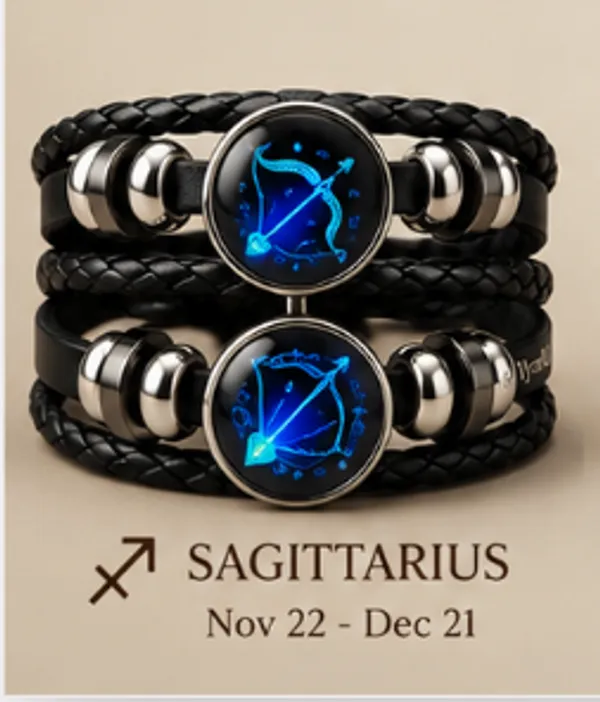Vyralu_Black_And_Blue_Faux_Leather_Sagittarius_Zodiac_Glass_Charm_Braided_Bracelet