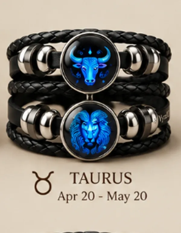 Vyralu_Black_And_Blue_Faux_Leather_Taurus_Zodiac_Glow_Braided_Bracelet_Set