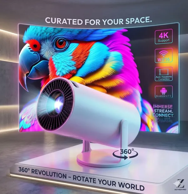 Vyralu_White_360_Degree_Rotating_4K_Wireless_Home_Projector