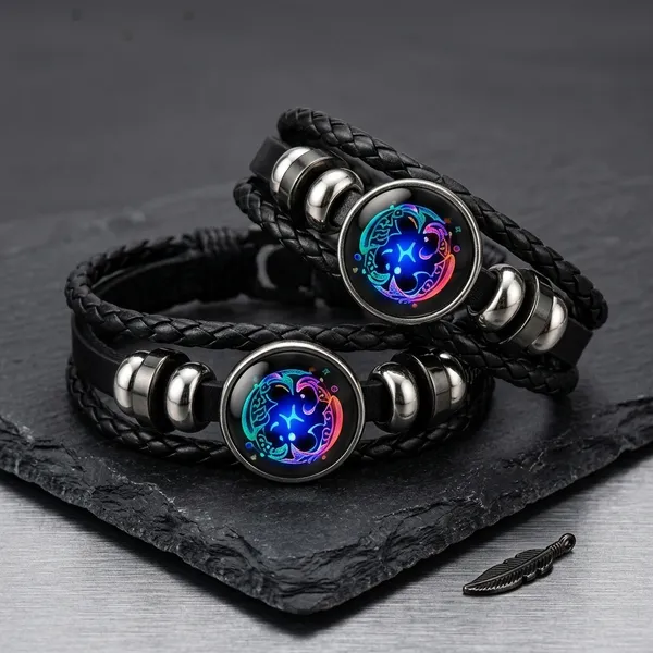 Vyralu_Black_And_Blue_Faux_Leather_Braided_Aquarius_Zodiac_Bracelet_Set