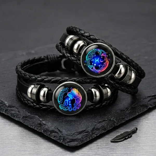 Vyralu_Black_And_Blue_Faux_Leather_Braided_Aquarius_Zodiac_Bracelet_Set