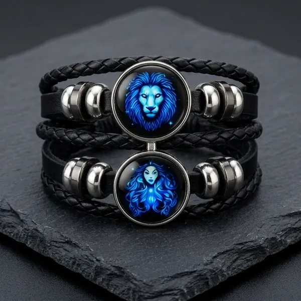 Vyralu_Black_And_Blue_Faux_Leather_Leo_Zodiac_Glow_Glass_Charm_Bracelet_Set