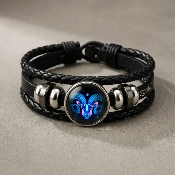 Vyralu_Black_And_Blue_Faux_Leather_Braided_Capricorn_Zodiac_Bracelet