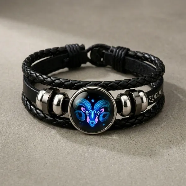 Vyralu_Black_And_Blue_Faux_Leather_Braided_Capricorn_Zodiac_Bracelet