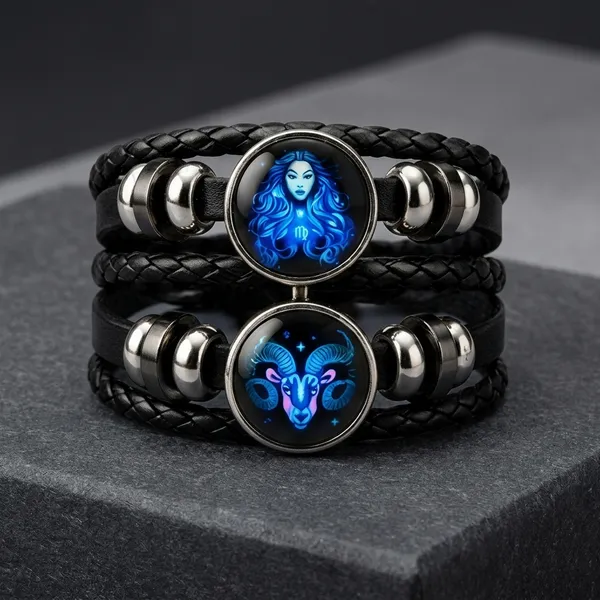 Vyralu_Black_And_Blue_Faux_Leather_Virgo_Zodiac_Glow_Glass_Charm_Bracelet_Set