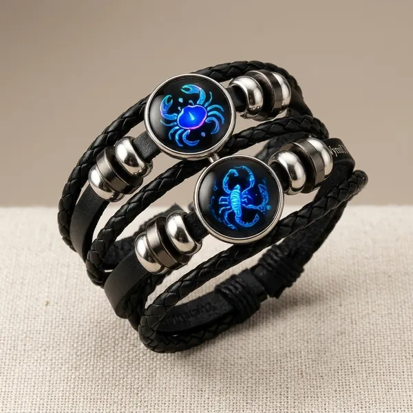 Vyralu_Black_And_Blue_Faux_Leather_Cancer_Zodiac_Crab_Charm_Bracelet_Set