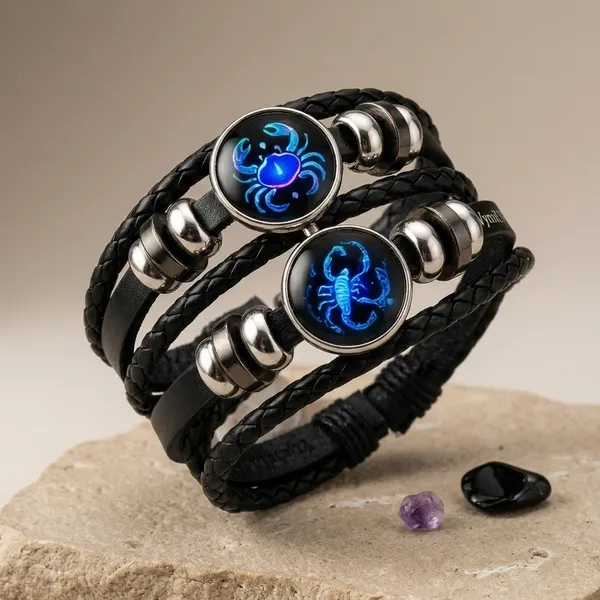Vyralu_Black_And_Blue_Faux_Leather_Cancer_Zodiac_Crab_Charm_Bracelet_Set