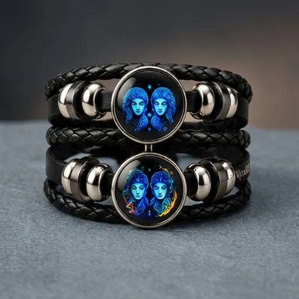 Vyralu_Black_And_Blue_Faux_Leather_Braided_Gemini_Zodiac_Bracelet_Set