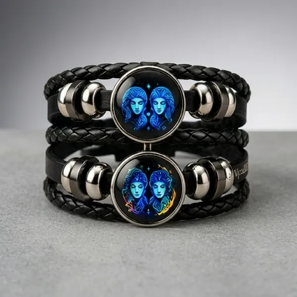 Vyralu_Black_And_Blue_Faux_Leather_Braided_Gemini_Zodiac_Bracelet_Set