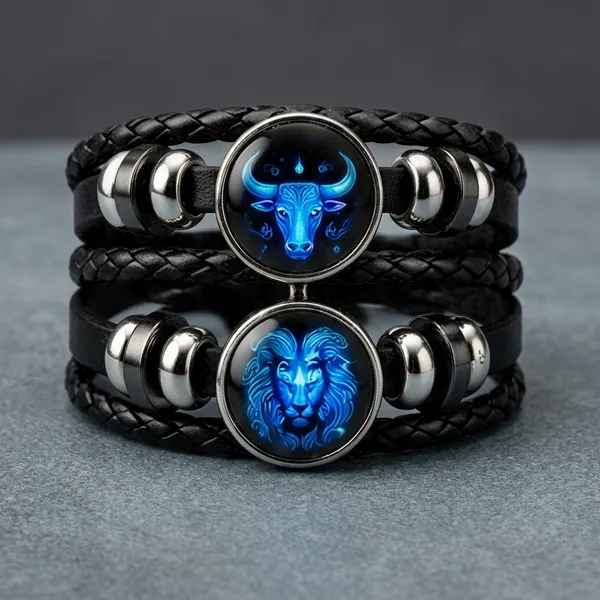 Vyralu_Black_And_Blue_Faux_Leather_Taurus_Zodiac_Glow_Braided_Bracelet_Set