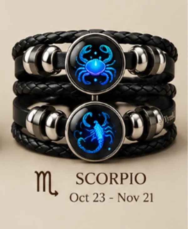 Vyralu_Black_And_Blue_Faux_Leather_Scorpio_Zodiac_Glass_Dome_Braided_Bracelet
