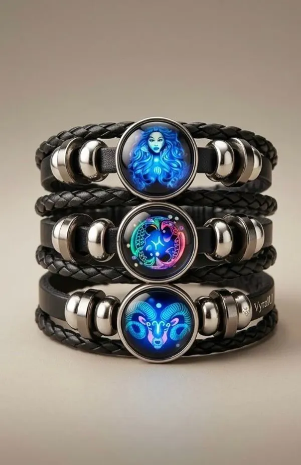 Vyralu_Black_And_Blue_Faux_Leather_Pisces_Zodiac_Glass_Charm_Braided_Bracelet