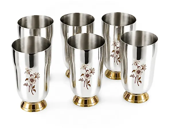 Hammered_Steel_And_Brass_Floral_Drinking_Glass_Set_Combo