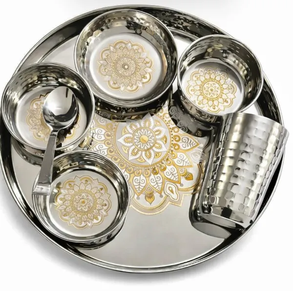 Steel_And_Brass_Golden_Mandala_Dinner_Set_Combo