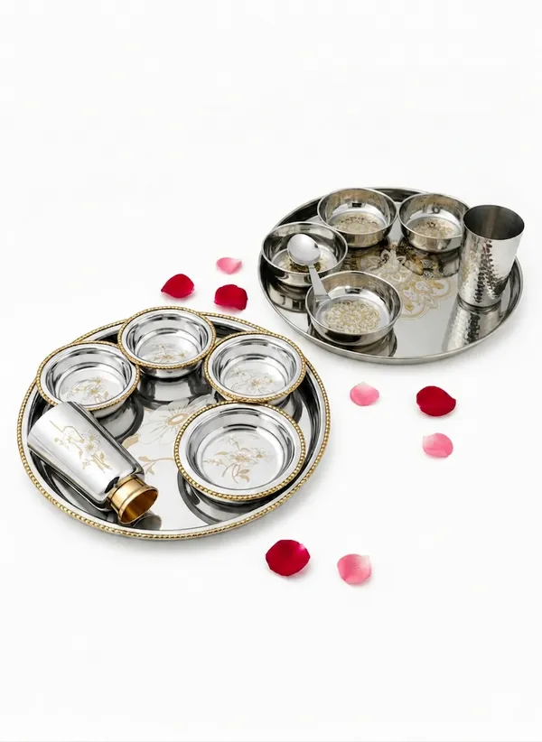 Steel_And_Brass_Golden_Mandala_Dinner_Set_Combo
