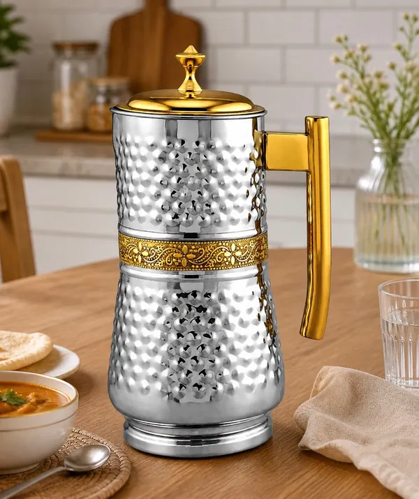 Hammered_Finish_Water_Serving_Jug_Duo_Brass_And_Steel