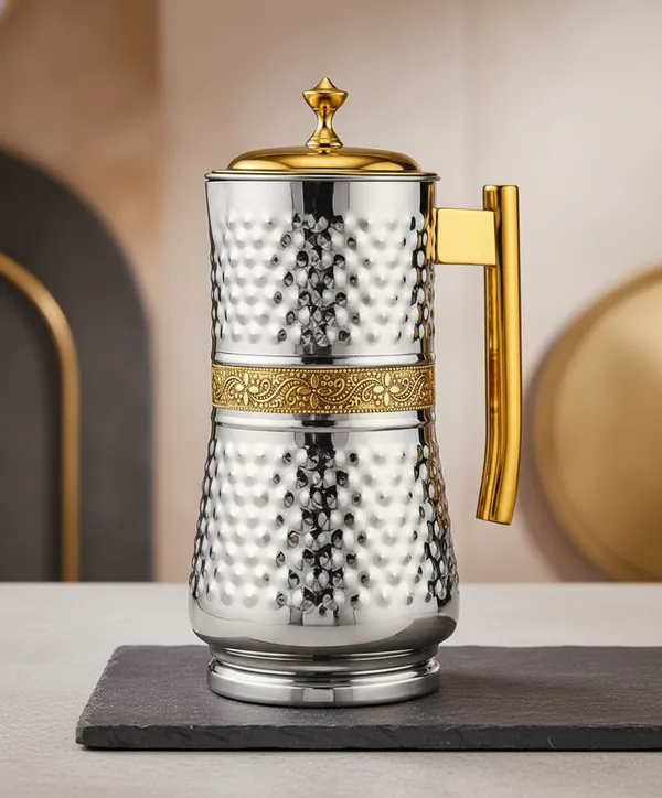 Golden_And_Silver_Brass_Hammered_Finish_Two_Tone_Beverage_Serving_Jug