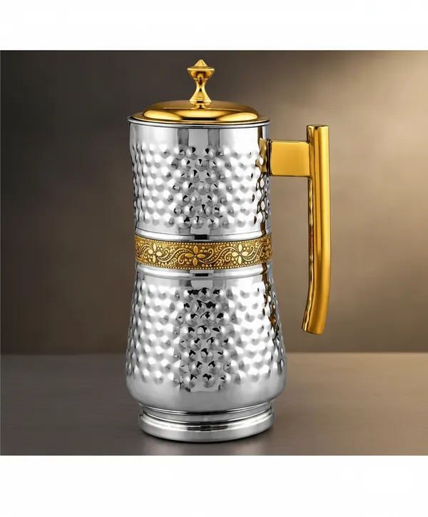 Golden_And_Silver_Brass_Hammered_Finish_Two_Tone_Beverage_Serving_Jug