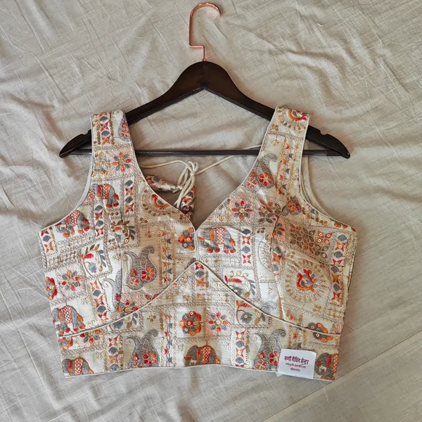 Beige_Silk_With_Work_Sleeveless_Blouse_For_Women
