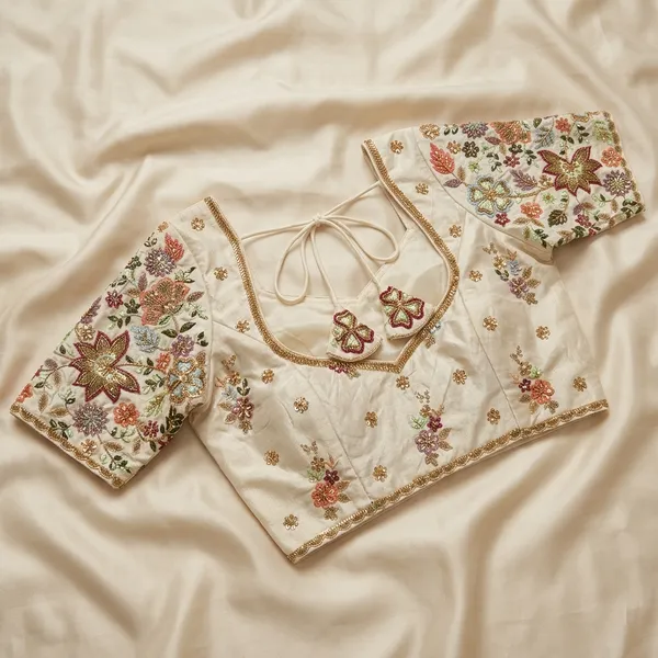 Cream_Silk_With_Multi_Work_Blouse_For_Women