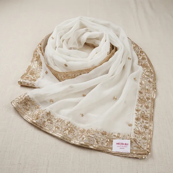 White_Georgette_With_Buti_Work_Dupatta_For_Women
