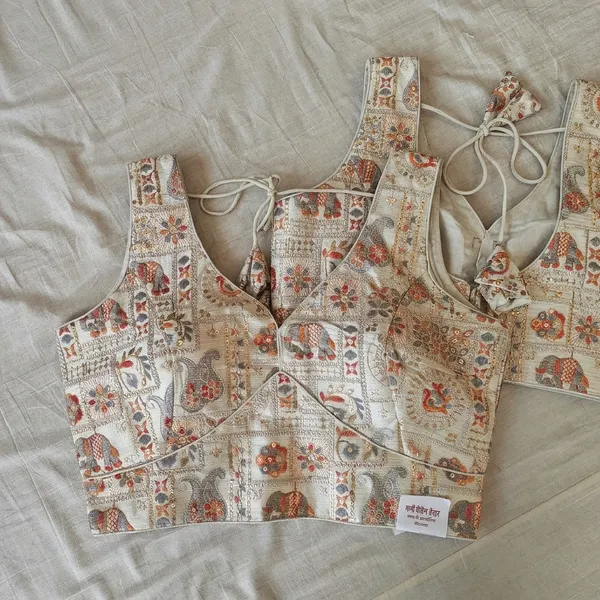 Beige_Silk_With_Work_Sleeveless_Blouse_For_Women