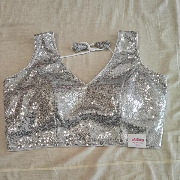 Silver_Sequin_Sleeveless_Blouse_For_Women
