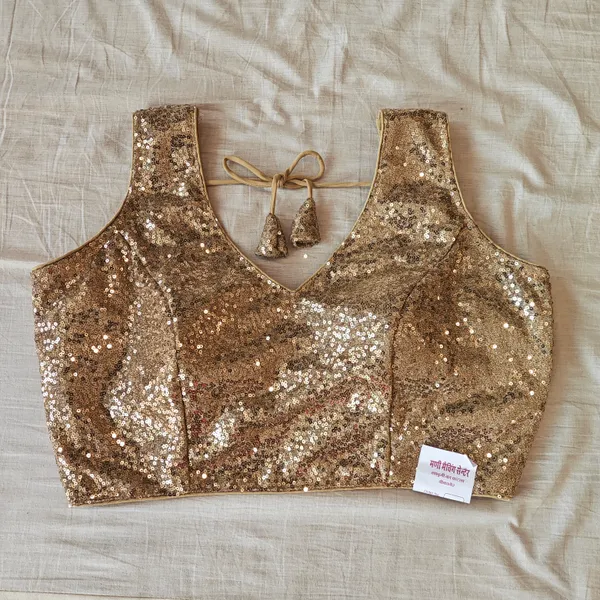 Golden_Sequin_Sleeveless_Blouse_For_Women