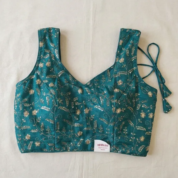 Teal_Silk_Fancy_Design_Blouse_For_Women