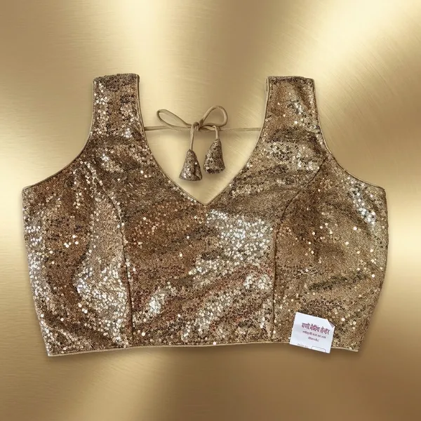 Golden_Sequin_Sleeveless_Blouse_For_Women