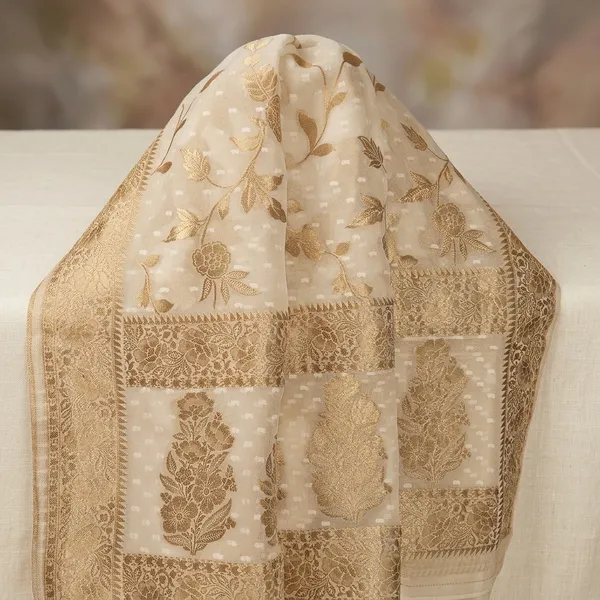 Beige_Georgette_With_Banarasi_Work_Dupatta_For_Women