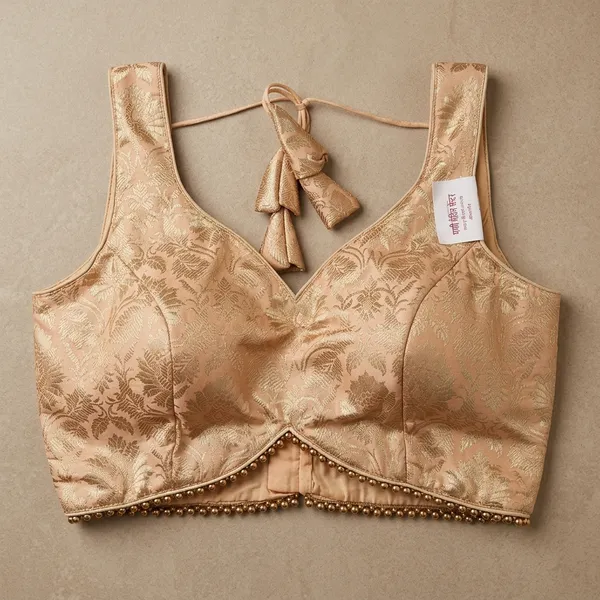 Golden_Banarasi_Silk_Padded_Blouse_For_Women
