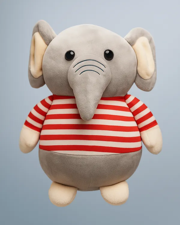 Grey_Elephant_Stuffed_Animal_In_Red_Striped_T_Shirt_27_Cm