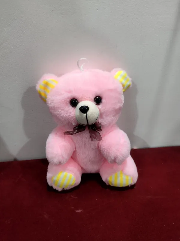 Pink_Teddy_Bear_Plush_Toy_With_Yellow_Striped_Ears